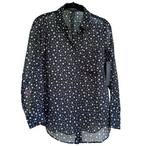 Love for Humanity Couture Button Down Shirt sz Small Stars Black w/ White Stars